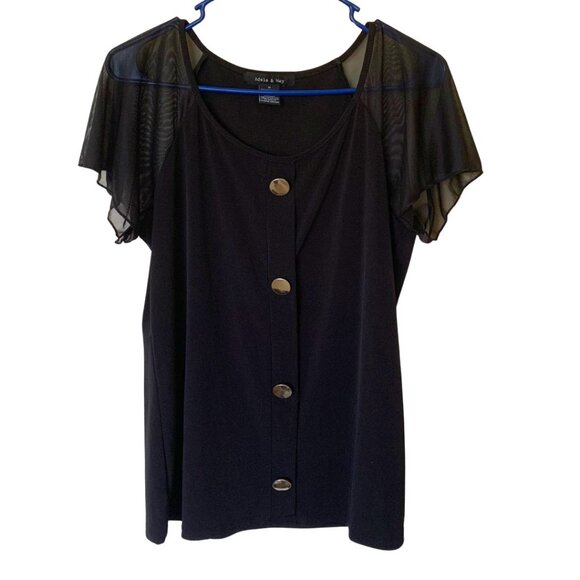 Adele & May Tops - Adele & May Black Blouse Women Top Short Sheer Sleeves Size M